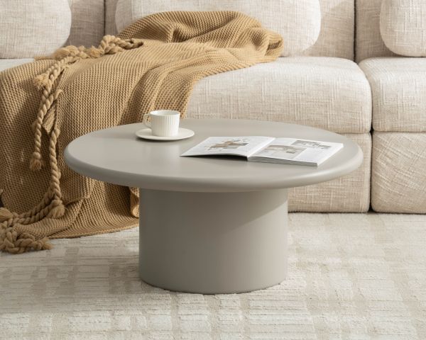 Tavolino rotondo beige "Nalya" con gamba centrale