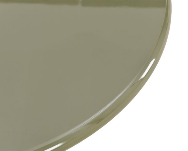 Tavolino rotondo da 80 cm dal design minimalista, laccato verde salvia, modello "Nalya" con base centrale