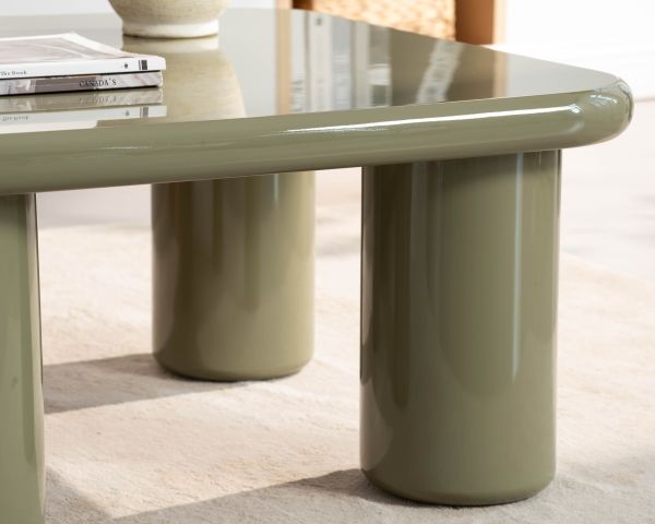 Tavolino quadrato da 70 cm in stile minimalista, color verde salvia, modello "Nalya", con base scultorea