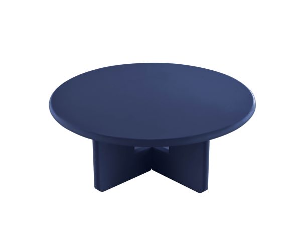 Tavolino rotondo da 80 cm dal design minimalista, blu inchiostro, modello "Nalya", con base scultorea