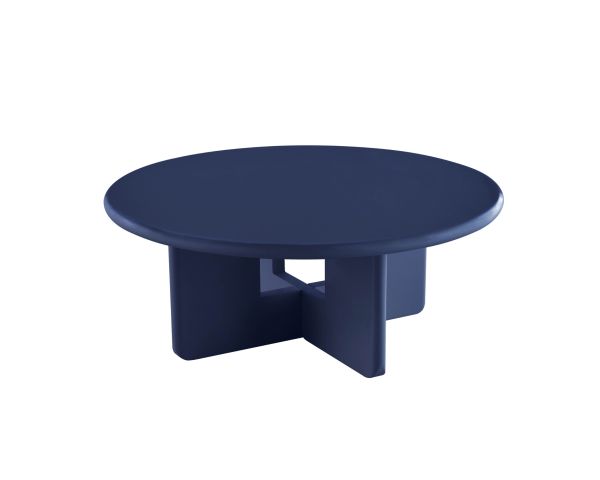 Tavolino rotondo da 80 cm dal design minimalista, blu inchiostro, modello "Nalya", con base scultorea