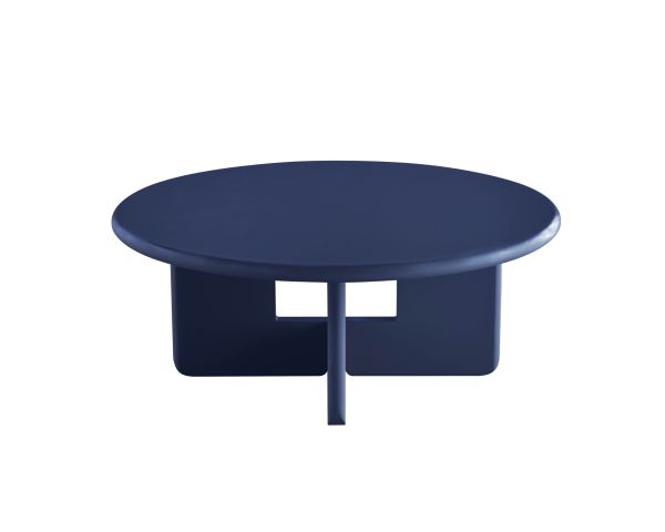 Tavolino rotondo da 80 cm dal design minimalista, blu inchiostro, modello "Nalya", con base scultorea