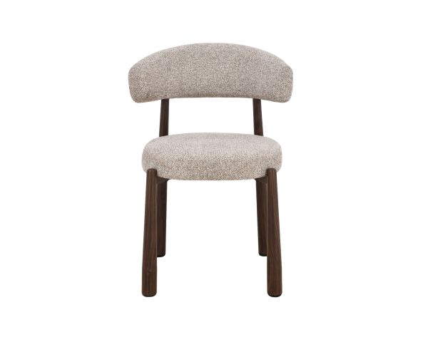 Set di 2 sedie avvolgenti in stile retrò-contemporaneo “Arlo” in tessuto a trama beige e marrone, con gambe effetto noce