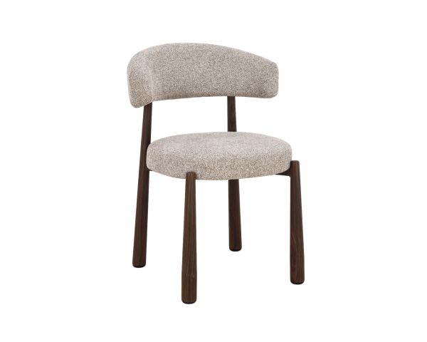Set di 2 sedie avvolgenti in stile retrò-contemporaneo “Arlo” in tessuto a trama beige e marrone, con gambe effetto noce