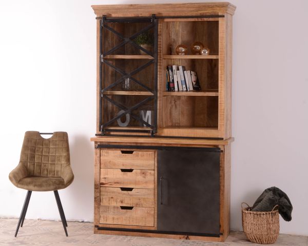 Piccolo mobile per porcellane "Caractère" in metallo e legno massiccio di mango