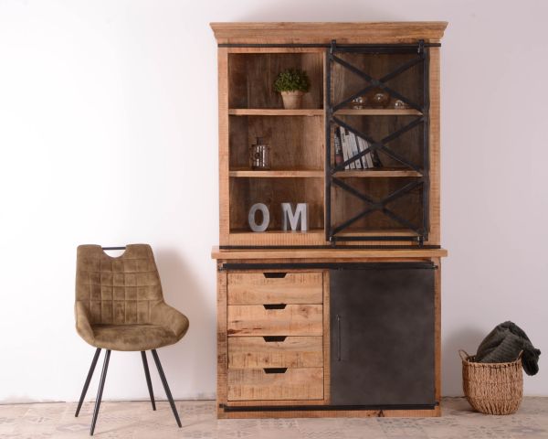 Piccolo mobile per porcellane "Caractère" in metallo e legno massiccio di mango