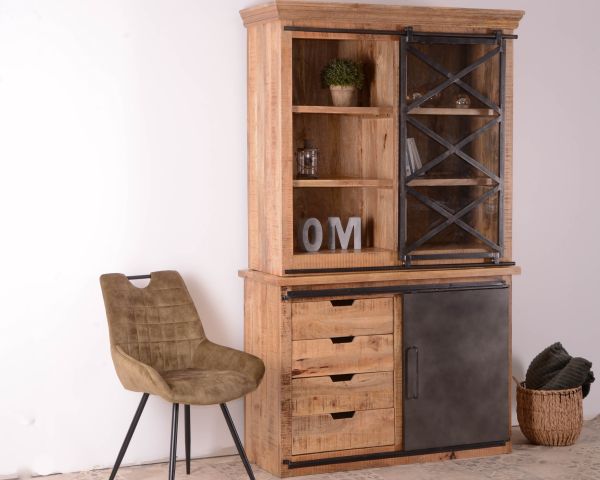 Piccolo mobile per porcellane "Caractère" in metallo e legno massiccio di mango