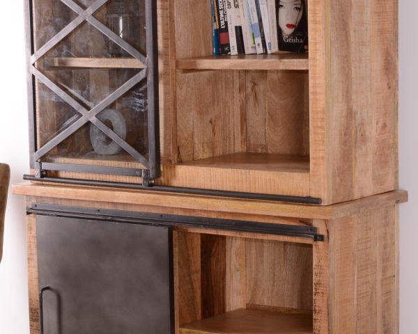 Piccolo mobile per porcellane "Caractère" in metallo e legno massiccio di mango