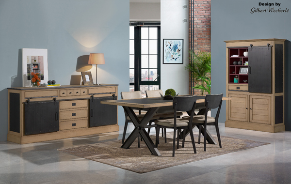 Sala da pranzo in legno massiccio stile industriale