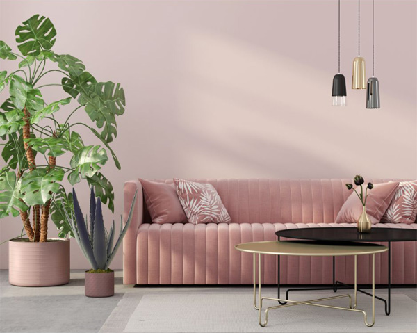 Divano in velluto rosa pallido